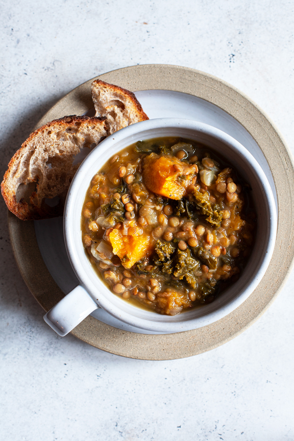 Butternut Squash, Kale & Lentil Soup with Herbs