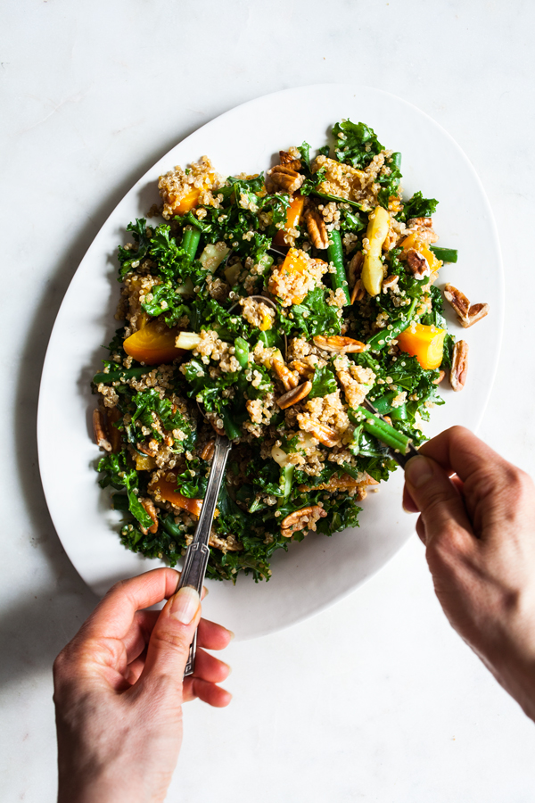 Maple Mustard Kale, Quinoa & Toasted Pecan Salad